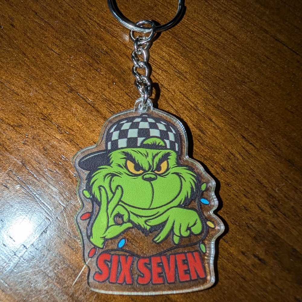 ✨Custom 67 Grinch Keychain – Checker Hat Christmas Keychain / Acrylic Charm✨